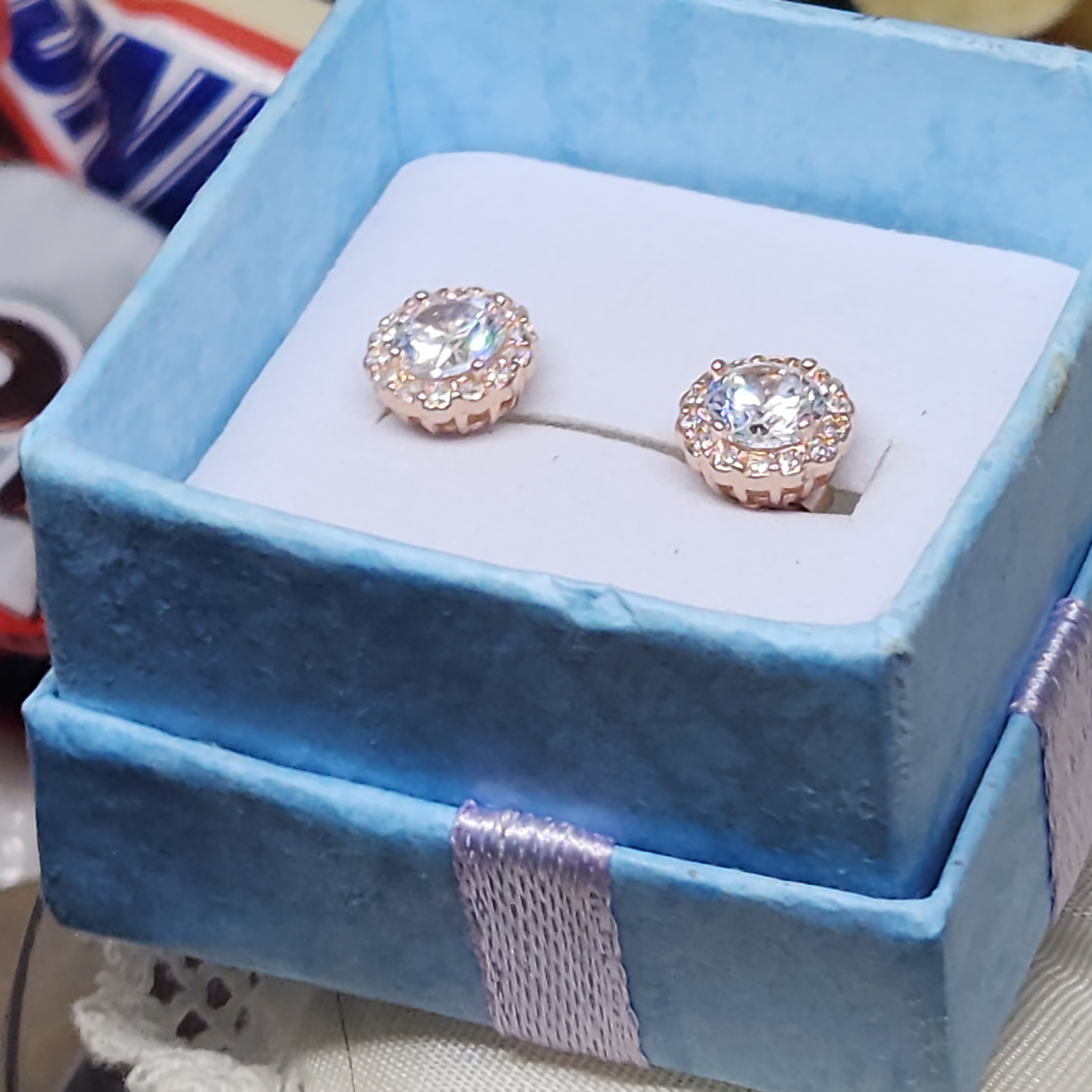 Elegant Rose Gold Over 925 Crystal Stud Earrings